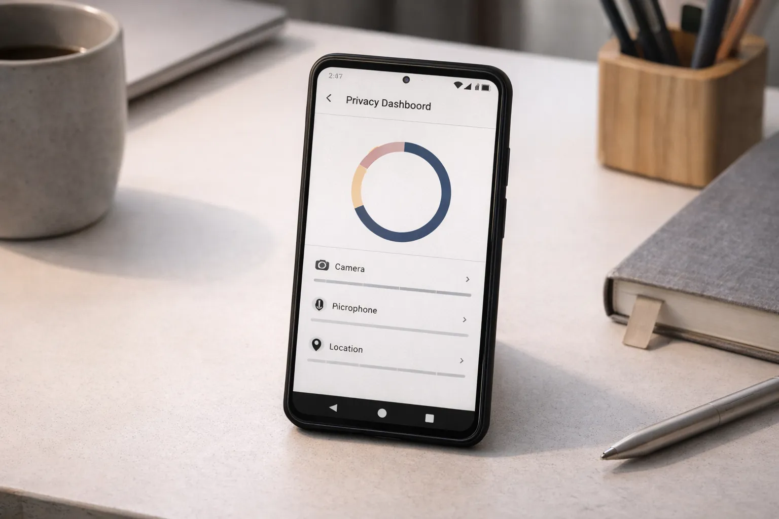 Android Privacy Dashboard showing app access to camera microphone and location